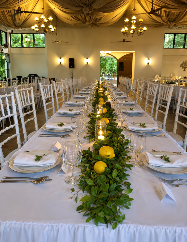 Lemon Themed Reception Table Setting by Shabby Chic Style Studio