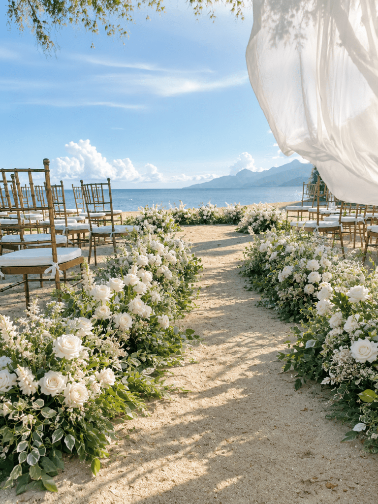 Elegant Beach Wedding Ceremony Set Up by Shabby Chic Style Studio Porto Laiya Tamarind Cove Batangas