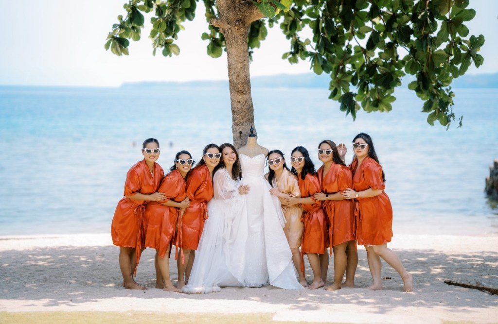     All-inclusive beach wedding package near Manila Shabby Chic Style Studio Beach Bridal Gown, Robe and Bridesmaids